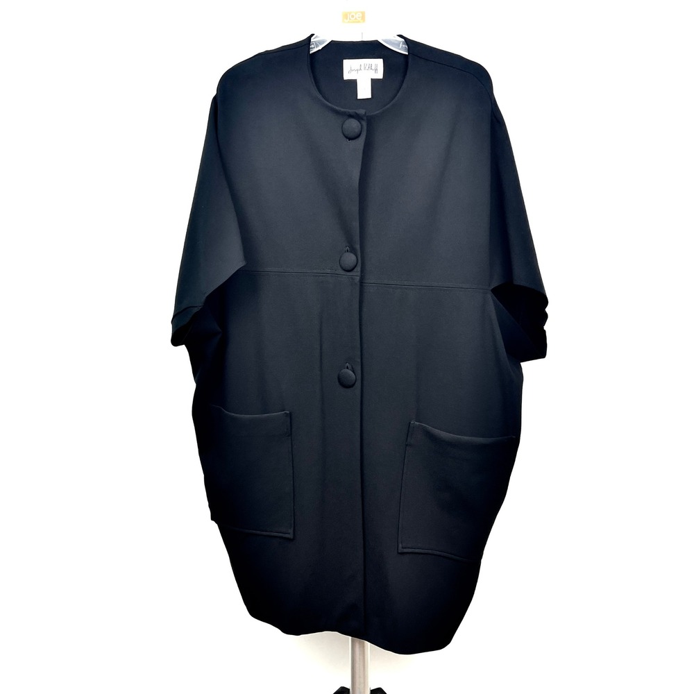 Sz 10- Joseph Ribkoff Black‎ Batwing Short Slv Collarless Cardigan Blazer Jacket